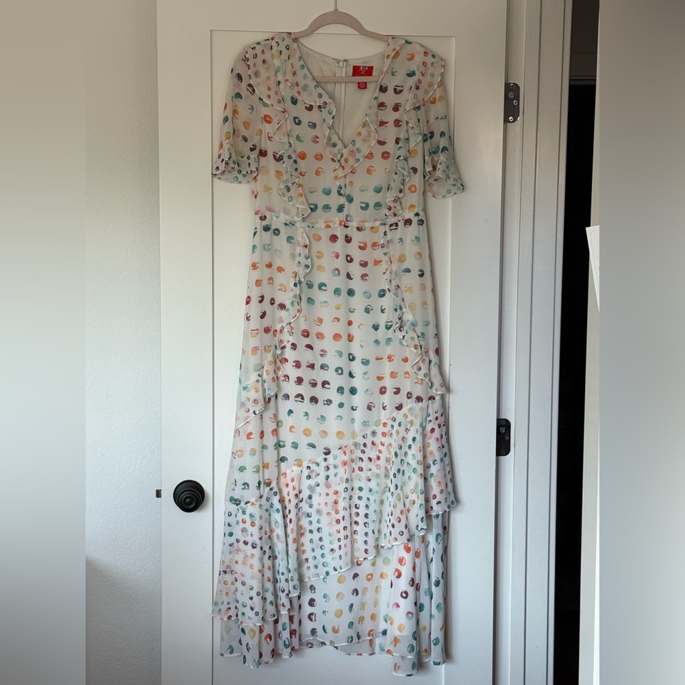 Monique Lhuillier White Ruffled Tiered Maxi Dress Size 10